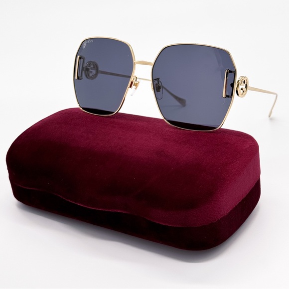 NEW GUCCI GG1207SA 002 SQUARE GOLD GREY WOMEN SUNGLASSES GUCCI - Picture 1 of 11